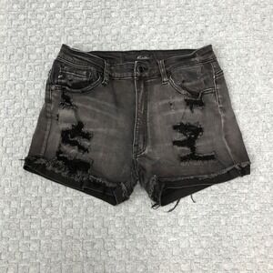 KanCan Shorts Womens Large Black Distressed Denim High Rise Frayed Hem Summer